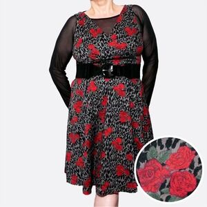Torrid Leopard Rose Fit Flare Dress Plus Size 0X L Pin‎ Up Rockabilly Retro Chic